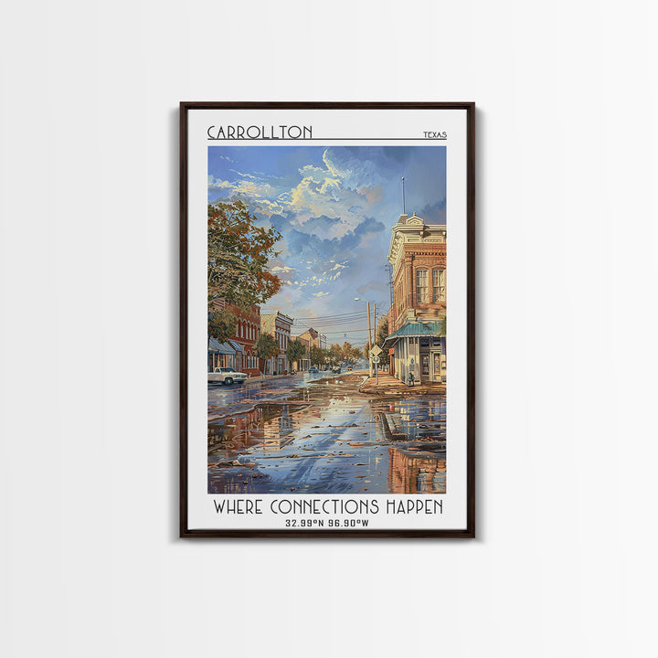 Carrollton Travel Poster, Framed Canvas Print, Travel Prints, Landscape Art, Vintage Travel Print, Travel Posters, City Illustration