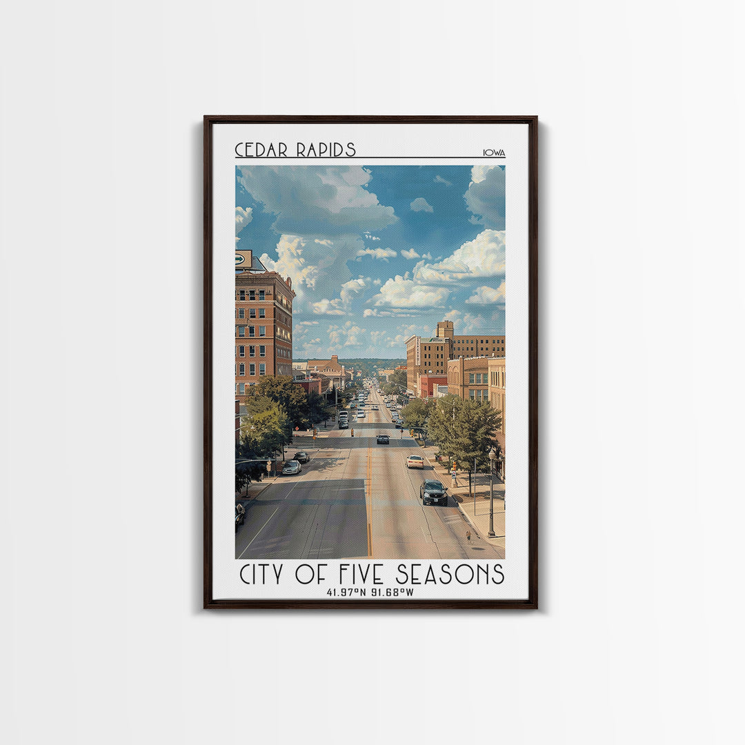 Cedar Rapids Iowa Travel Poster, Framed Canvas Print, Retro Travel Poster, City Wall Art, Retro Wall Art, Travel Decor, Poster Print