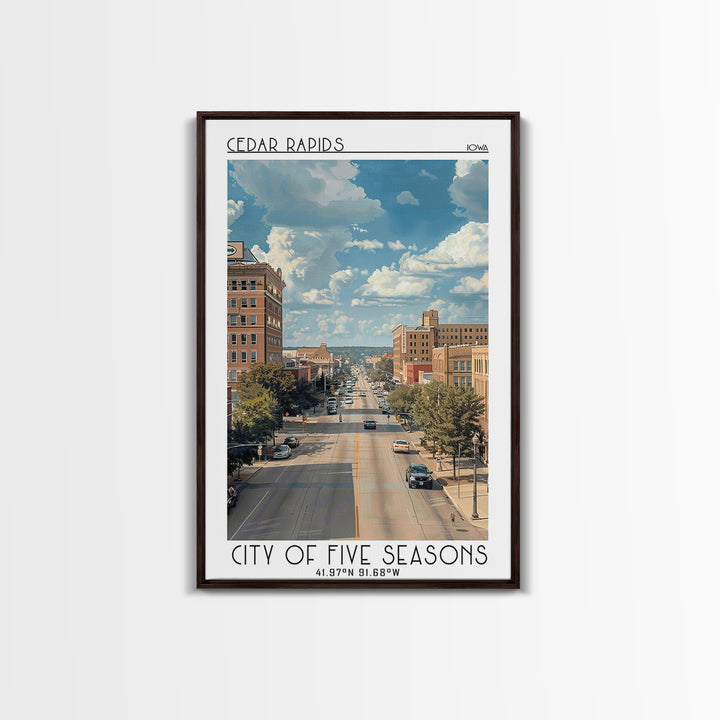 Cedar Rapids Iowa Travel Poster, Framed Canvas Print, Retro Travel Poster, City Wall Art, Retro Wall Art, Travel Decor, Poster Print