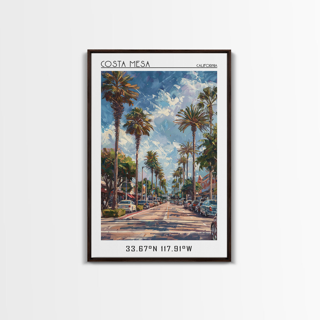 Costa Mesa Travel Poster, Framed Canvas Print, Travel Wall Art, City Wall Art, Home Office Decor, Retro Travel Poster, Landscape Art