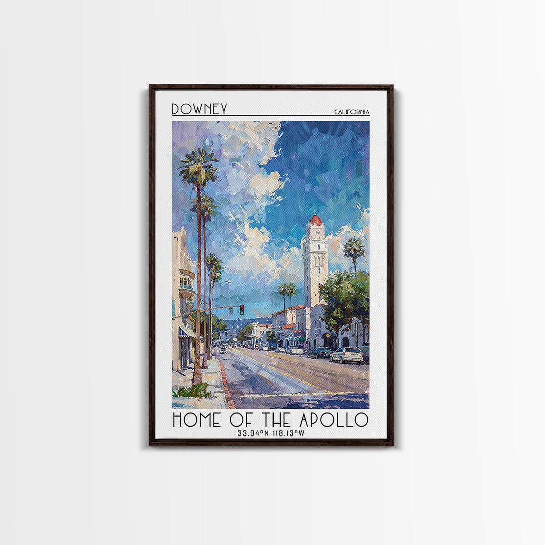 Downey Travel Poster, Framed Canvas Print, City Travel Poster, Travel Wall Art, Vintage Posters, Landscape Art, Vintage Travel Print