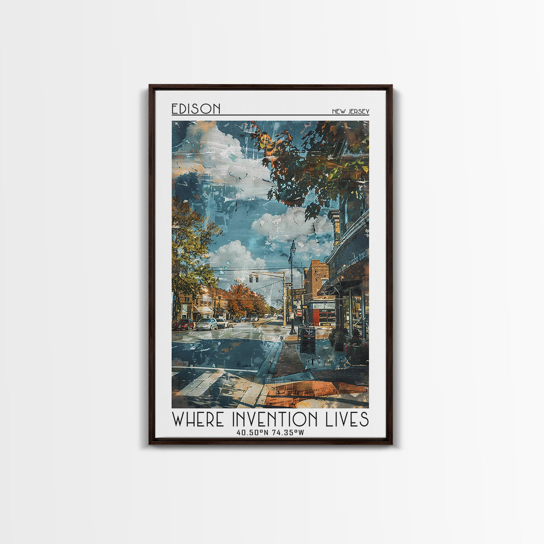 Edison Travel Poster, Framed Canvas Print, Retro Wall Art, Travel Print, City Wall Art, Modern Wall Decor, City Art Print, Art Print