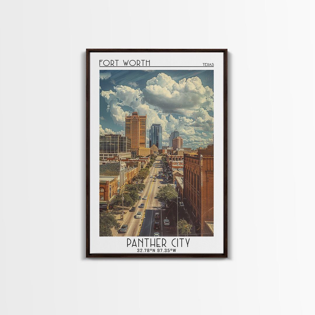 Fort Worth Travel Poster, Framed Canvas Print, Travel Wall Art, City Wall Art, Colorful Wall Art, City Illustration, Wanderlust Gift