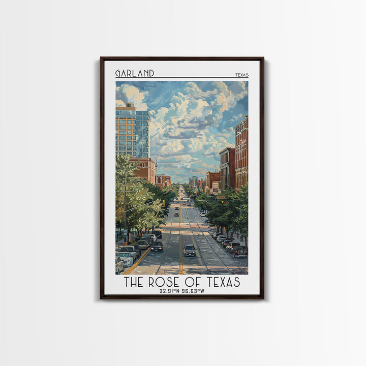 Garland Travel Poster, Framed Canvas Print, Retro Travel Poster, City Wall Art, Retro Travel Print, Travel Wall Decor, Landscape Art