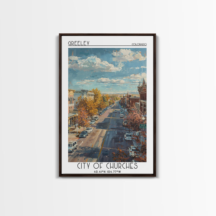 Greeley Travel Poster, Framed Canvas Print, Poster Print, Travel Wall Art, Vintage Travel, Living Room Wall Art, Vintage City Poster