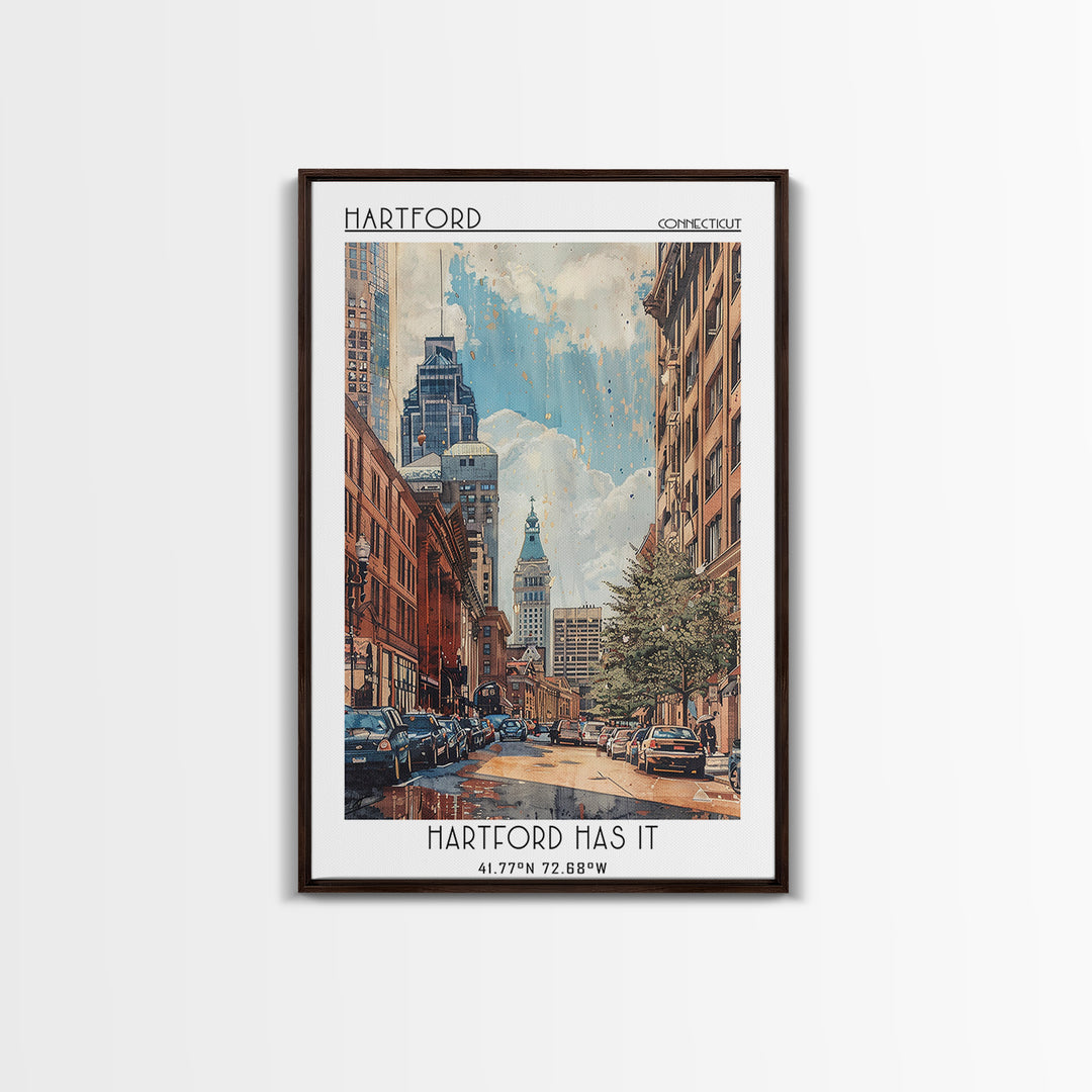 Hartford Travel Poster, Framed Canvas Print, Retro Travel Poster, City Wall Art, Vintage Travel Print, Poster Print, Wanderlust Gift