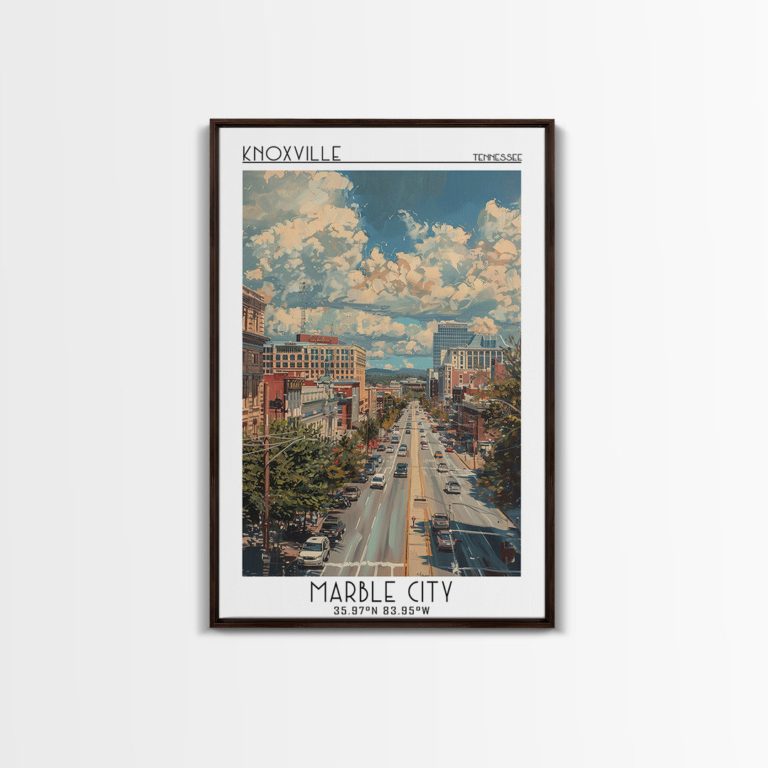 Knoxville Travel Poster, Framed Canvas Print, City Art Print, Travel Wall Art, City Wall Art, Vintage City Poster, City Illustration