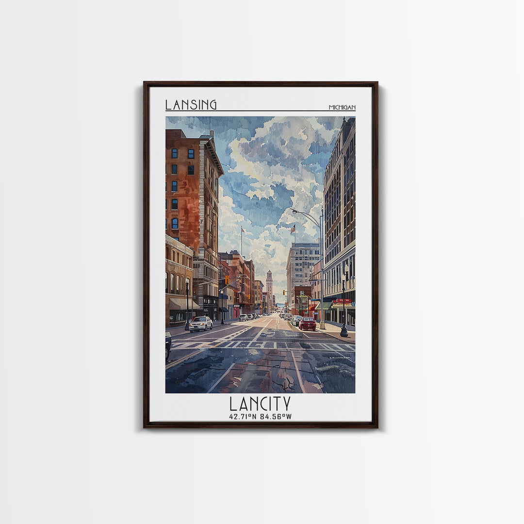 Lansing Travel Poster, Framed Canvas Print, Vintage Travel Print, City Wall Art, City Art Print, Retro Travel Print, Vintage Posters