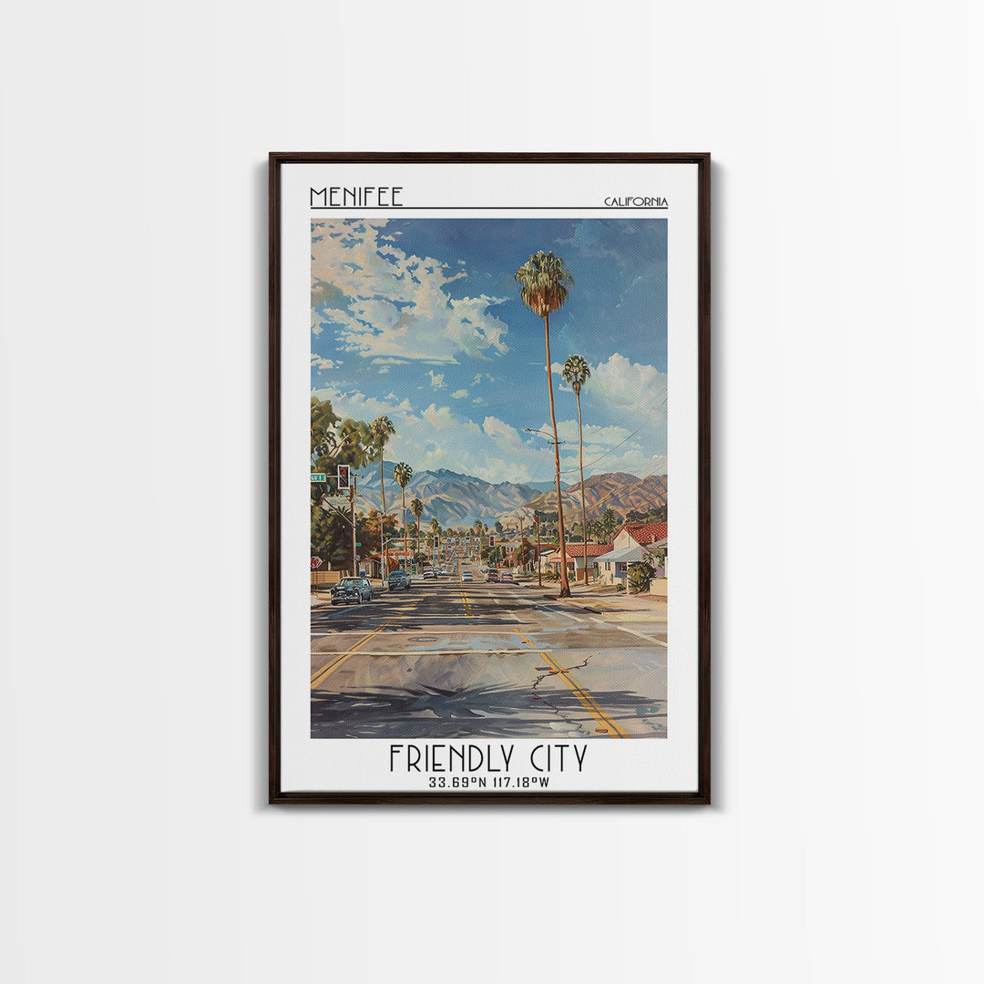 Menifee Travel Poster, Framed Canvas Print, Vintage Travel Print, City Wall Art, Vintage Poster, Vintage Posters, Retro Travel Print