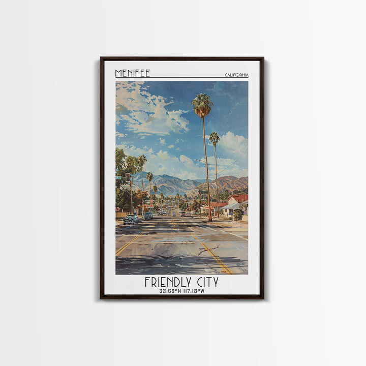 Menifee Travel Poster, Framed Canvas Print, Vintage Travel Print, City Wall Art, Vintage Poster, Vintage Posters, Retro Travel Print