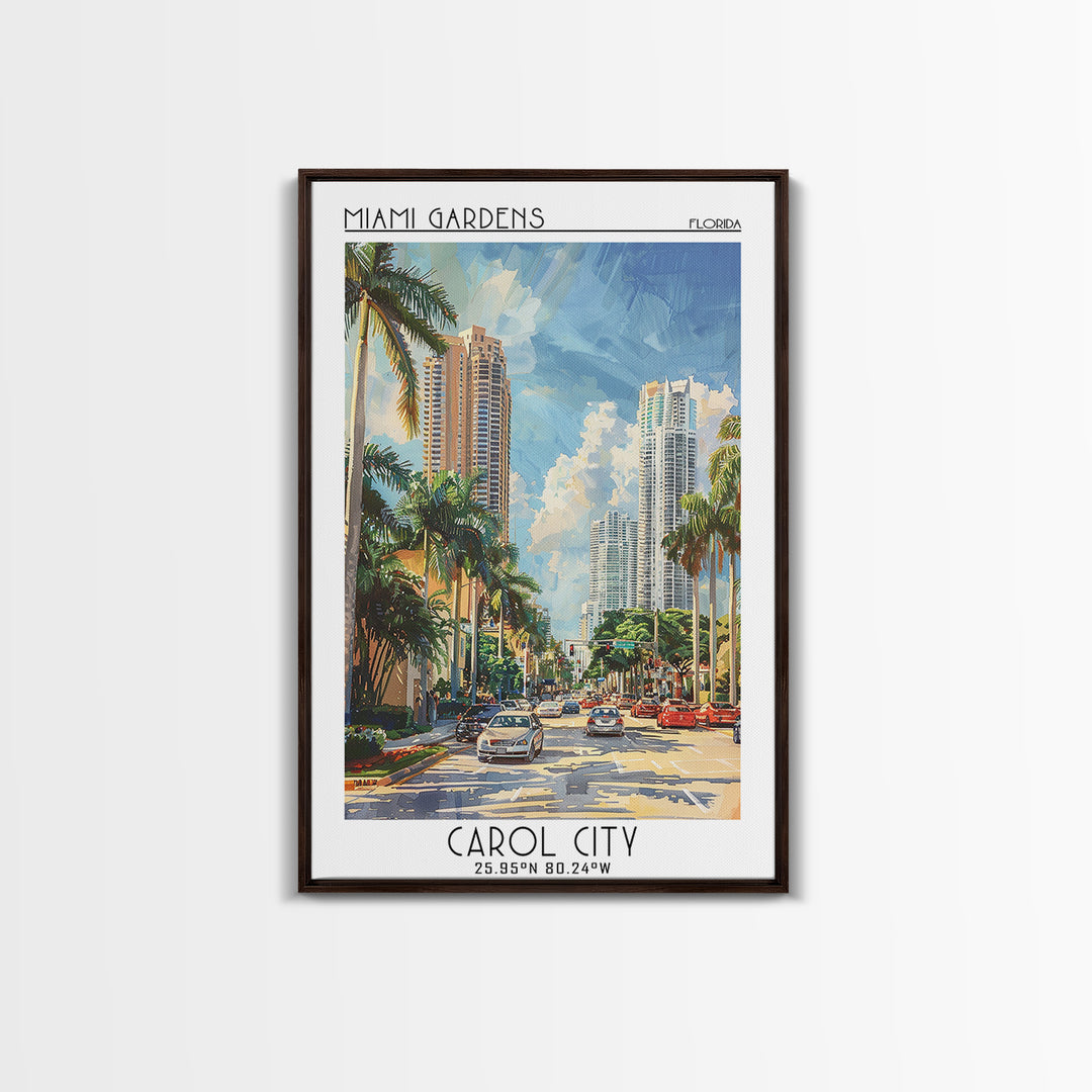 Miami Gardens Travel Poster, Canvas Print, Retro Wall Art, Travel Print, Retro Travel Print, Watercolor Cityscape, Home Office Decor