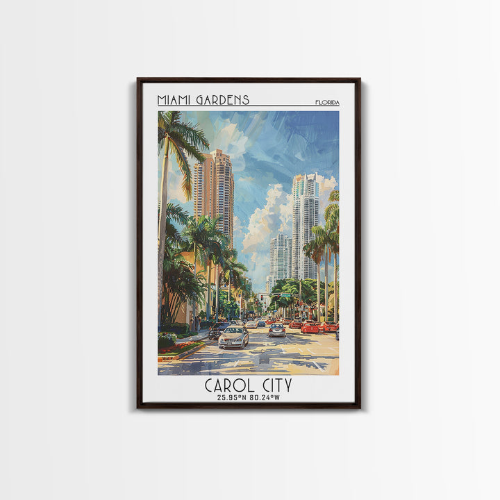 Miami Gardens Travel Poster, Canvas Print, Retro Wall Art, Travel Print, Retro Travel Print, Watercolor Cityscape, Home Office Decor