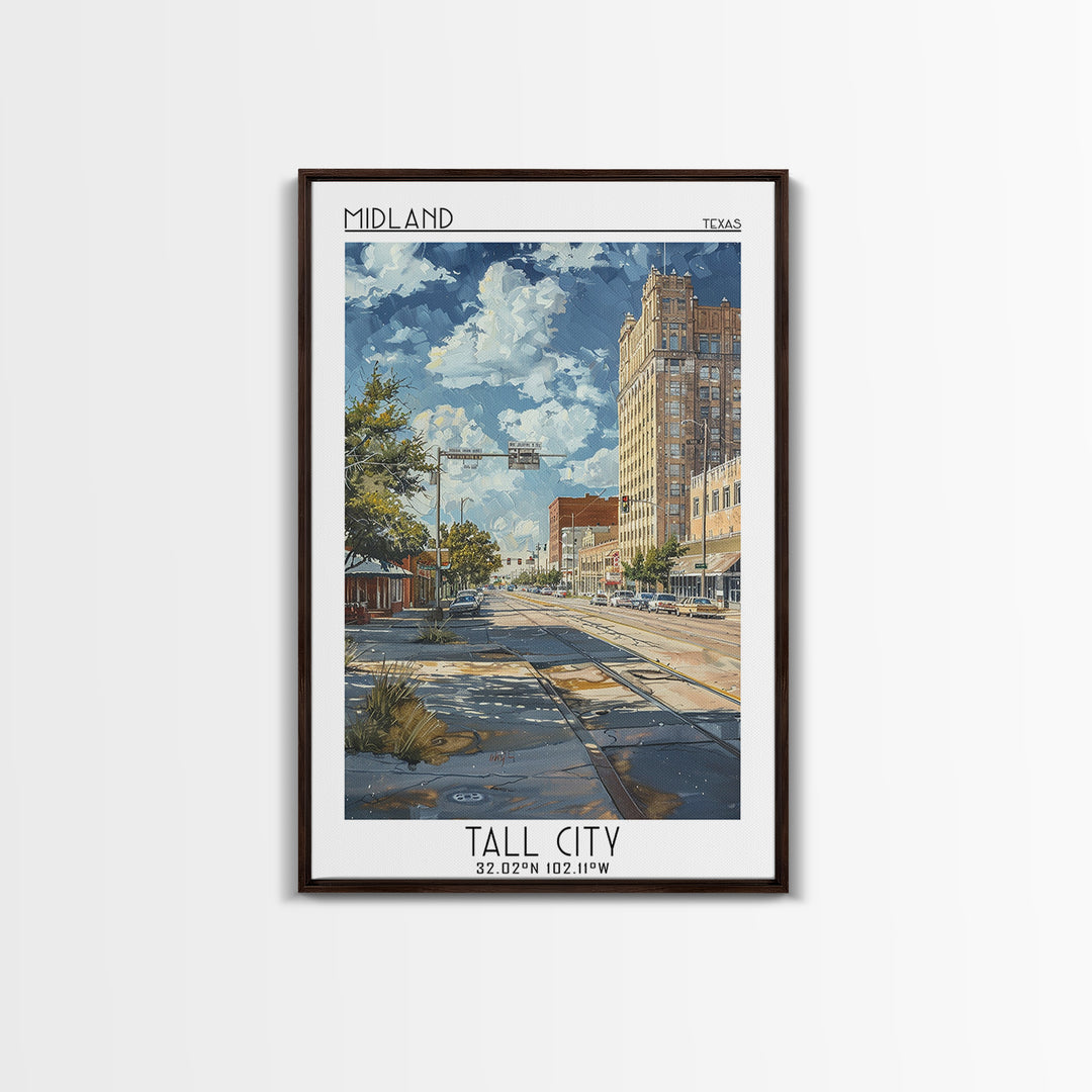 Midland Travel Poster, Framed Canvas Print, City Travel Poster, Travel Wall Decor, City Art Print, Travel Wall Art, Travel Art Print
