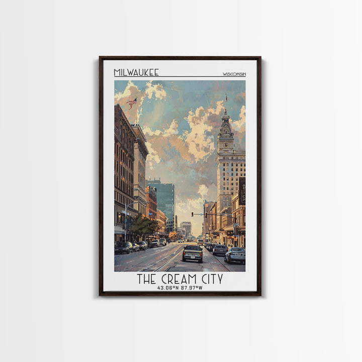 Milwaukee Travel Poster, Canvas Print, Travel Prints, Landscape Art, Wanderlust Gift, Colorful Wall Art, City Wall Art, Poster Print