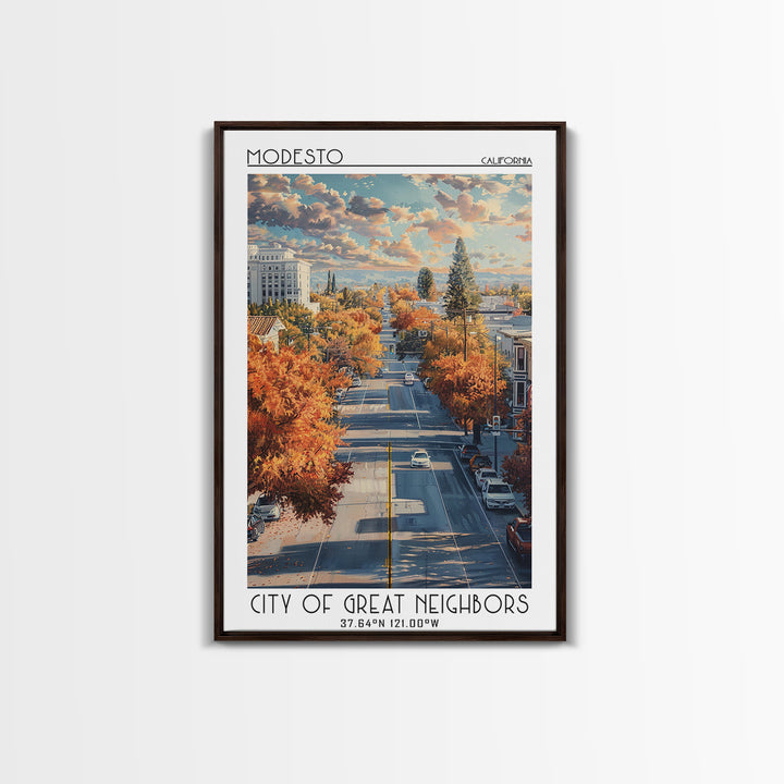 Modesto Travel Poster, Canvas Print, City Art Print, Travel Wall Art, Poster Art, Watercolor Cityscape, City Travel Poster, Wall Art