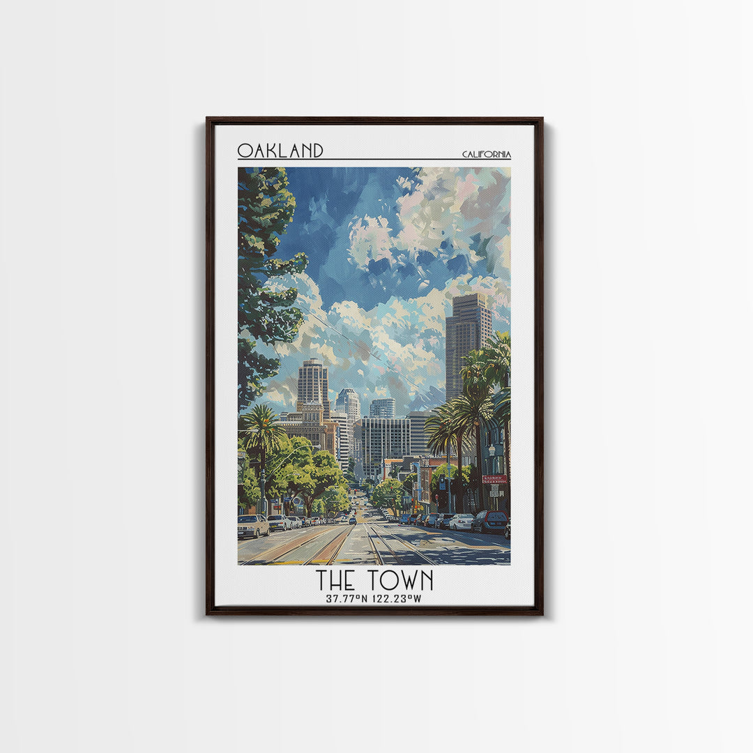 Oakland Travel Poster, Framed Canvas Print, City Travel Poster, Travel Wall Art, Living Room Wall Art, Home Decor, Colorful Wall Art