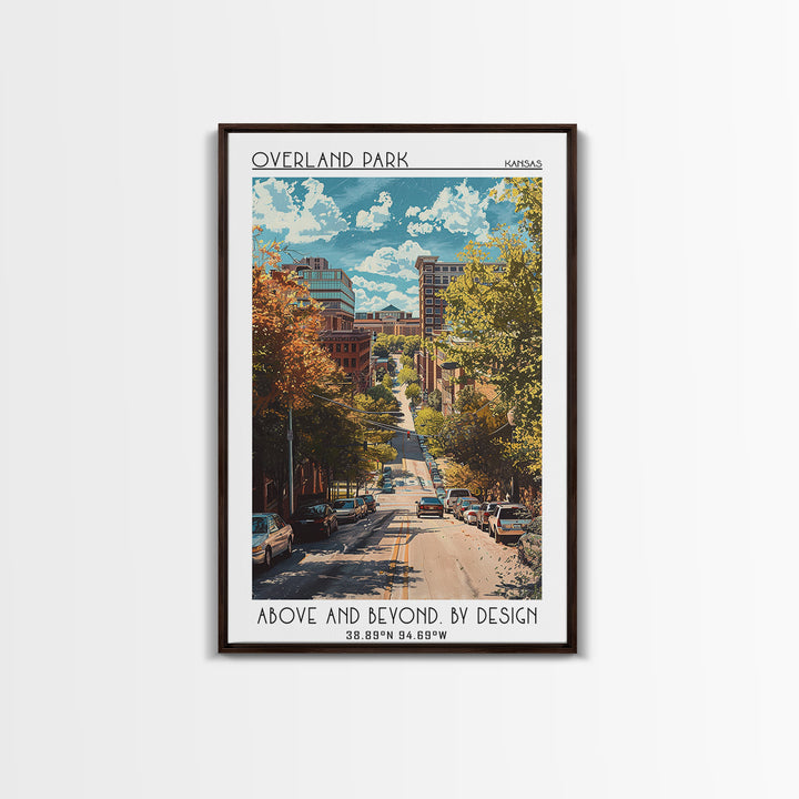 Overland Park Travel Poster, Framed Canvas Print, Travel Prints, Landscape Art, Retro Wall Art, City Art Print, Mid Century Wall Art
