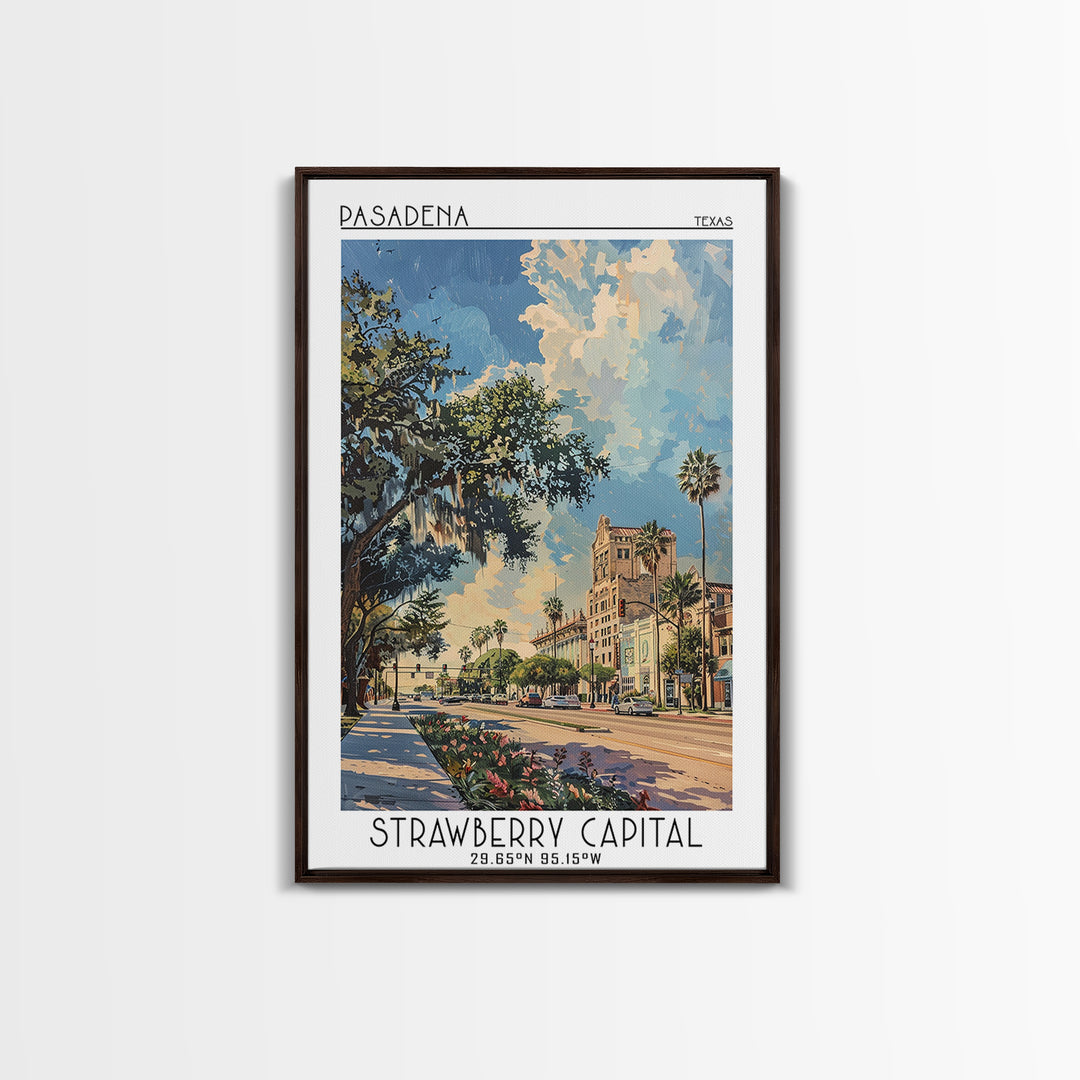 Pasadena Texas Travel Poster, Framed Canvas Print, Travel Prints, Landscape Art, Vintage City Poster, City Art Print, Fine Art Print