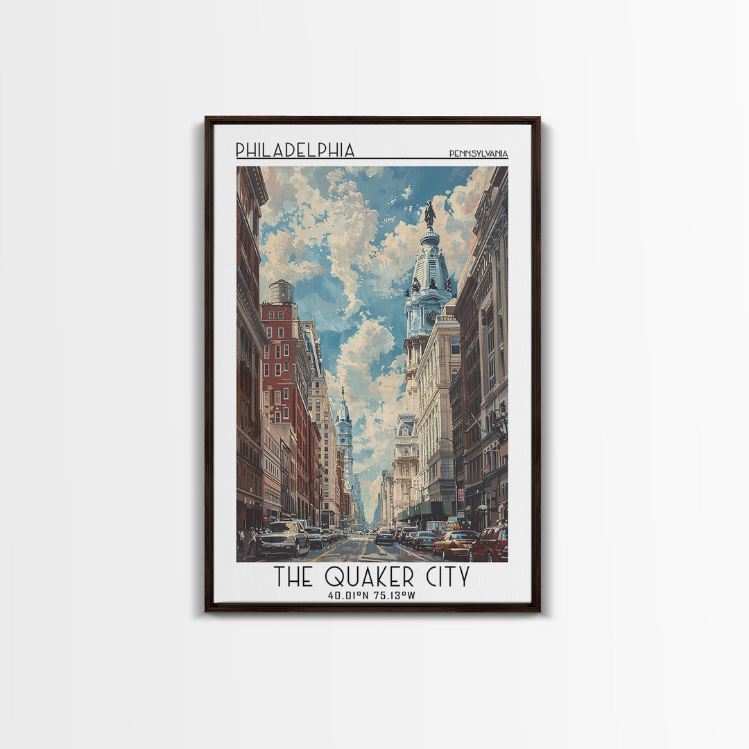 Philadelphia Travel Poster, Canvas Print, Retro Travel Poster, City Wall Art, Landscape Art, Watercolor Cityscape, Modern Wall Decor