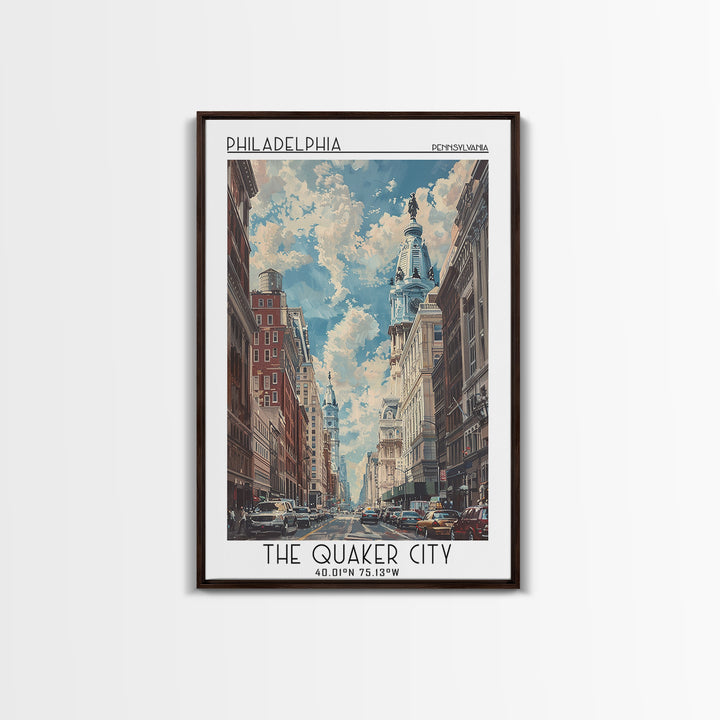 Philadelphia Travel Poster, Canvas Print, Retro Travel Poster, City Wall Art, Landscape Art, Watercolor Cityscape, Modern Wall Decor