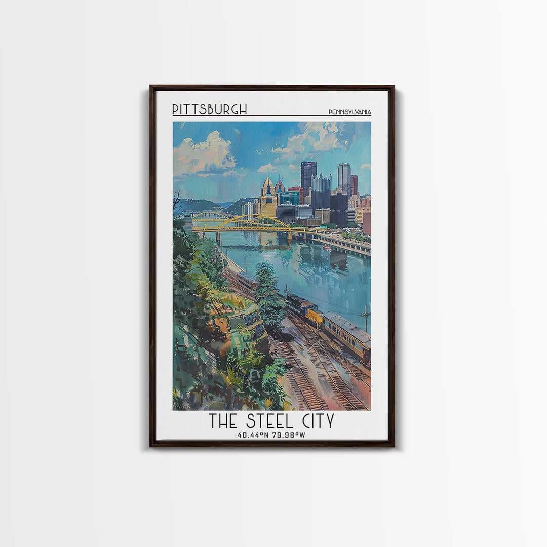 Pittsburgh Travel Poster, Canvas Print, Travel Wall Art, City Wall Art, Retro Travel Print, Retro Travel Poster, Vintage City Poster