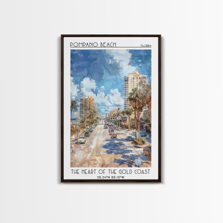 Pompano Beach Travel Poster, Canvas Print, Travel Prints, Landscape Art, City Illustration, Home Decor, Poster Print, Travel Posters