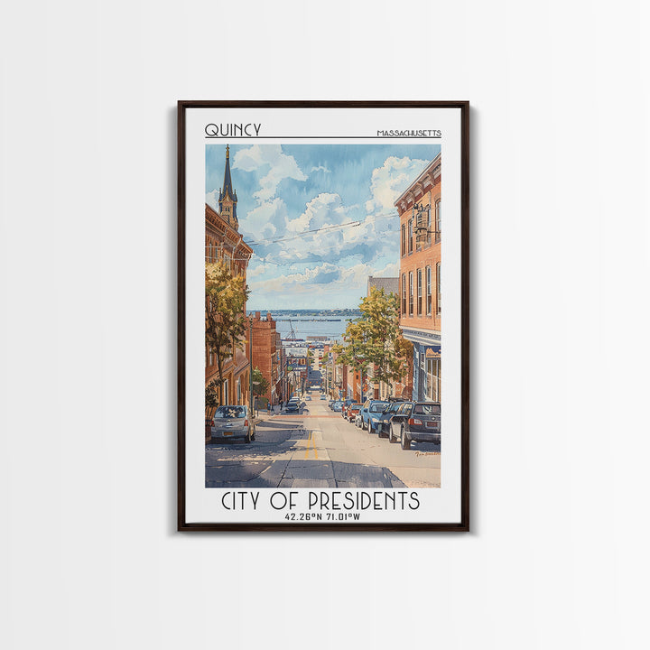 Quincy Travel Poster, Framed Canvas Print, City Travel Poster, Vintage City Poster, Travel Art Print, Landscape Art, Travel Wall Art