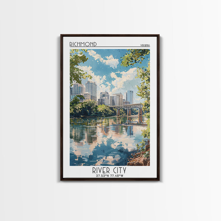 Richmond Virginia Travel Poster, Framed Canvas Print, Travel Prints, Landscape Art, Home Decor, Gallery Wall Set, City Travel Poster