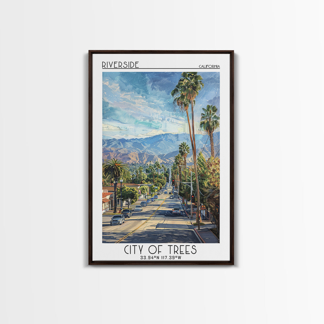 Riverside Travel Poster, Framed Canvas Print, Travel Art Print, Modern Wall Decor, City Art Print, Landscape Art, City Travel Poster