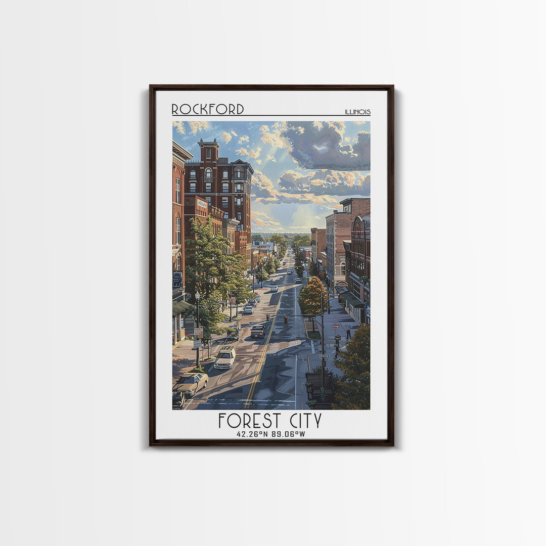 Rockford Travel Poster, Framed Canvas Print, Travel Wall Decor, Minimalist Poster, Travel Wall Art, Travel Prints, City Illustration