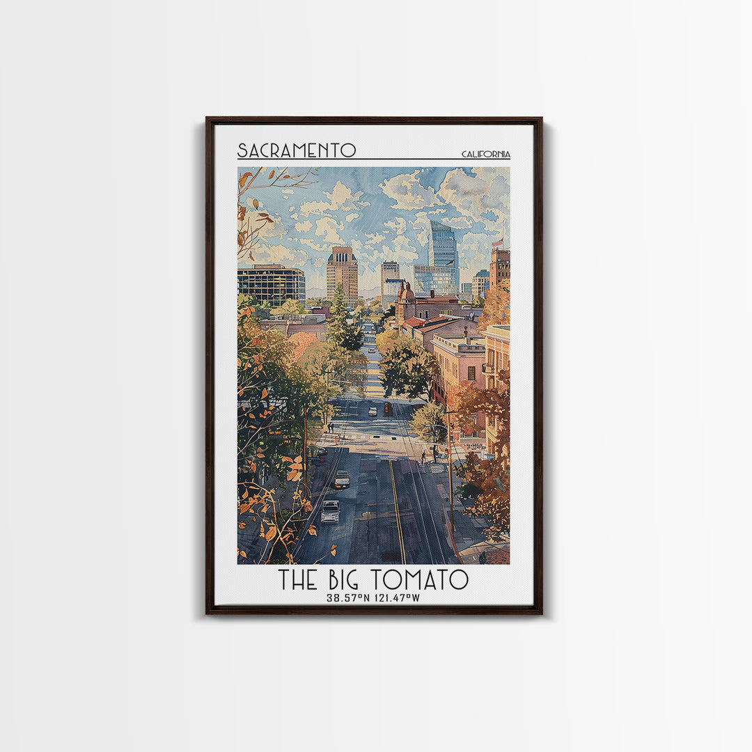 Sacramento Travel Poster, Framed Canvas Print, Travel Prints, Landscape Art, Fine Art Print, Retro Travel Print, Retro Travel Poster