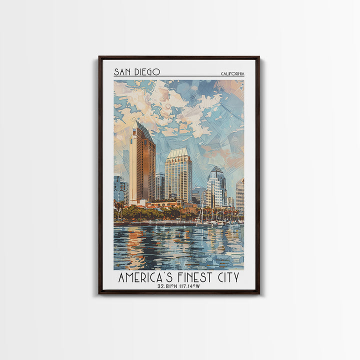 San Diego Travel Poster, Framed Canvas Print, City Travel Poster, Vintage City Poster, Wanderlust Gift, Poster Art, Gallery Wall Set