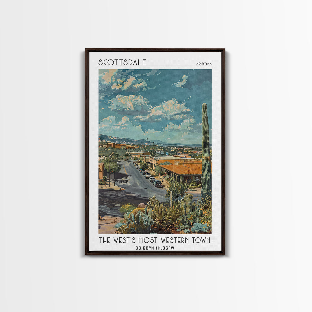Scottsdale Travel Poster, Framed Canvas Print, City Art Print, Travel Wall Art, Vintage Poster, Gallery Wall Set, Vintage Travel Art