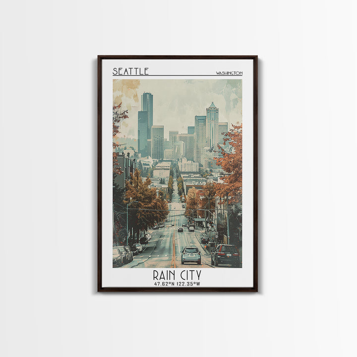 Seattle Travel Poster, Framed Canvas Print, Travel Wall Decor, Minimalist Poster, Landscape Art, Travel Posters, Retro Travel Poster