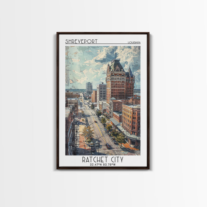 Shreveport Travel Poster, Framed Canvas Print, Retro Travel Poster, City Wall Art, Travel Art Print, Travel Decor, Minimalist Poster