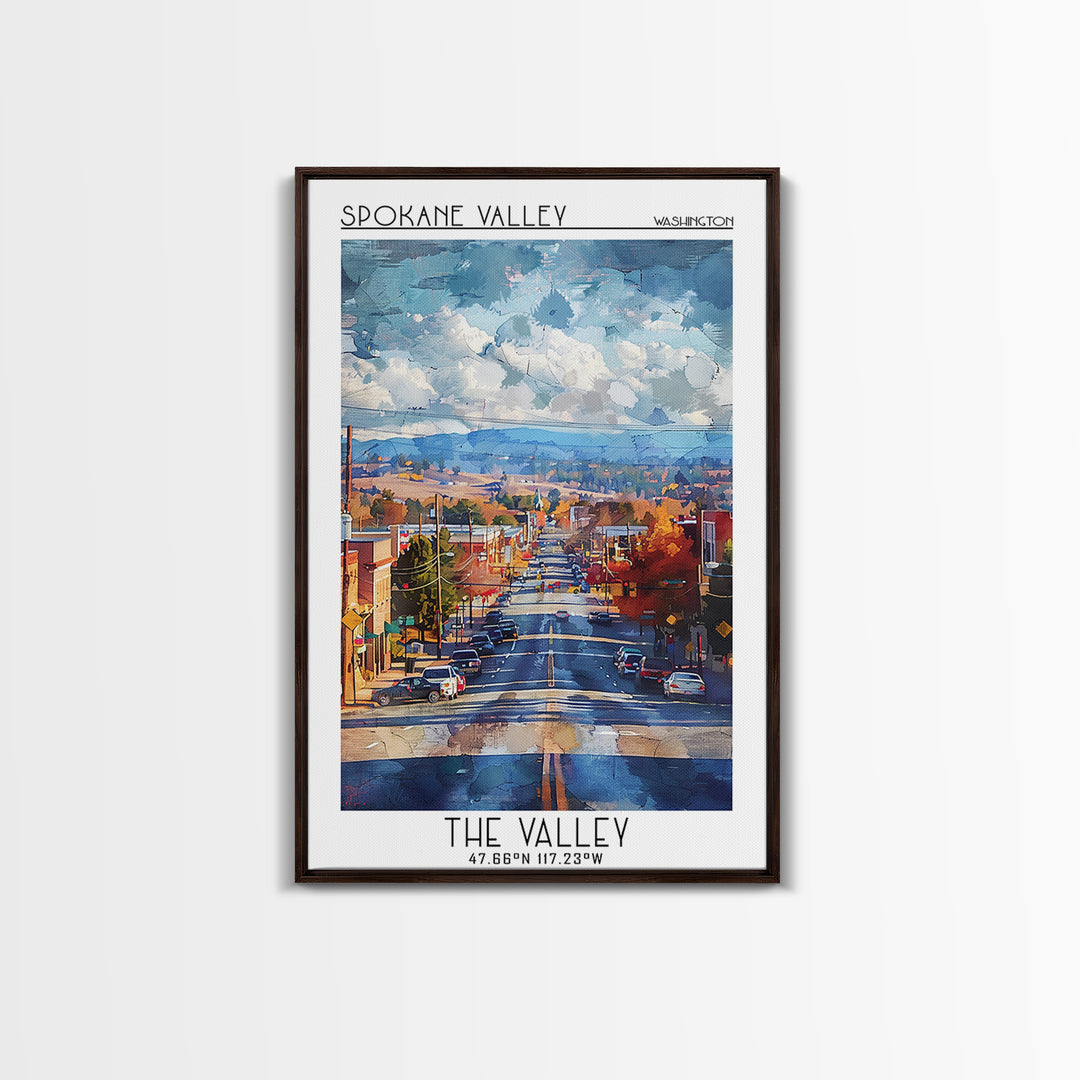Spokane Valley Travel Poster, Canvas Print, Travel Wall Decor, Minimalist Poster, Living Room Wall Art, City Art Print, Travel Print