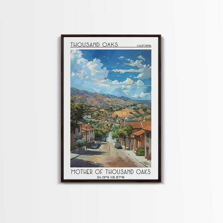 Thousand Oaks Travel Poster, Framed Canvas Print, Retro Travel Poster, City Wall Art, Retro Travel Print, Poster Print, Travel Print