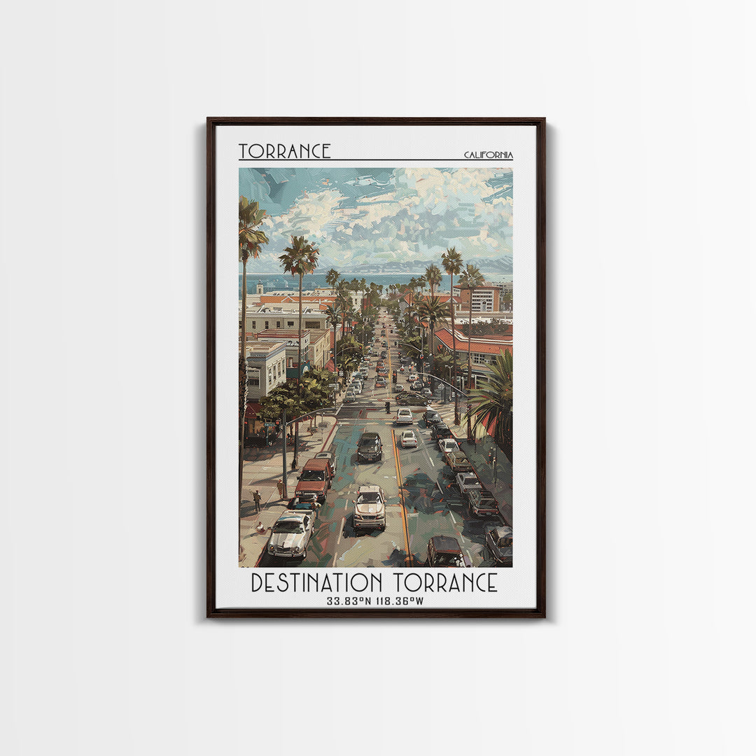 Torrance California Travel Poster, Canvas Print, Vintage Travel Print, City Wall Art, Mid Century Wall Art, Landscape Art, Art Print