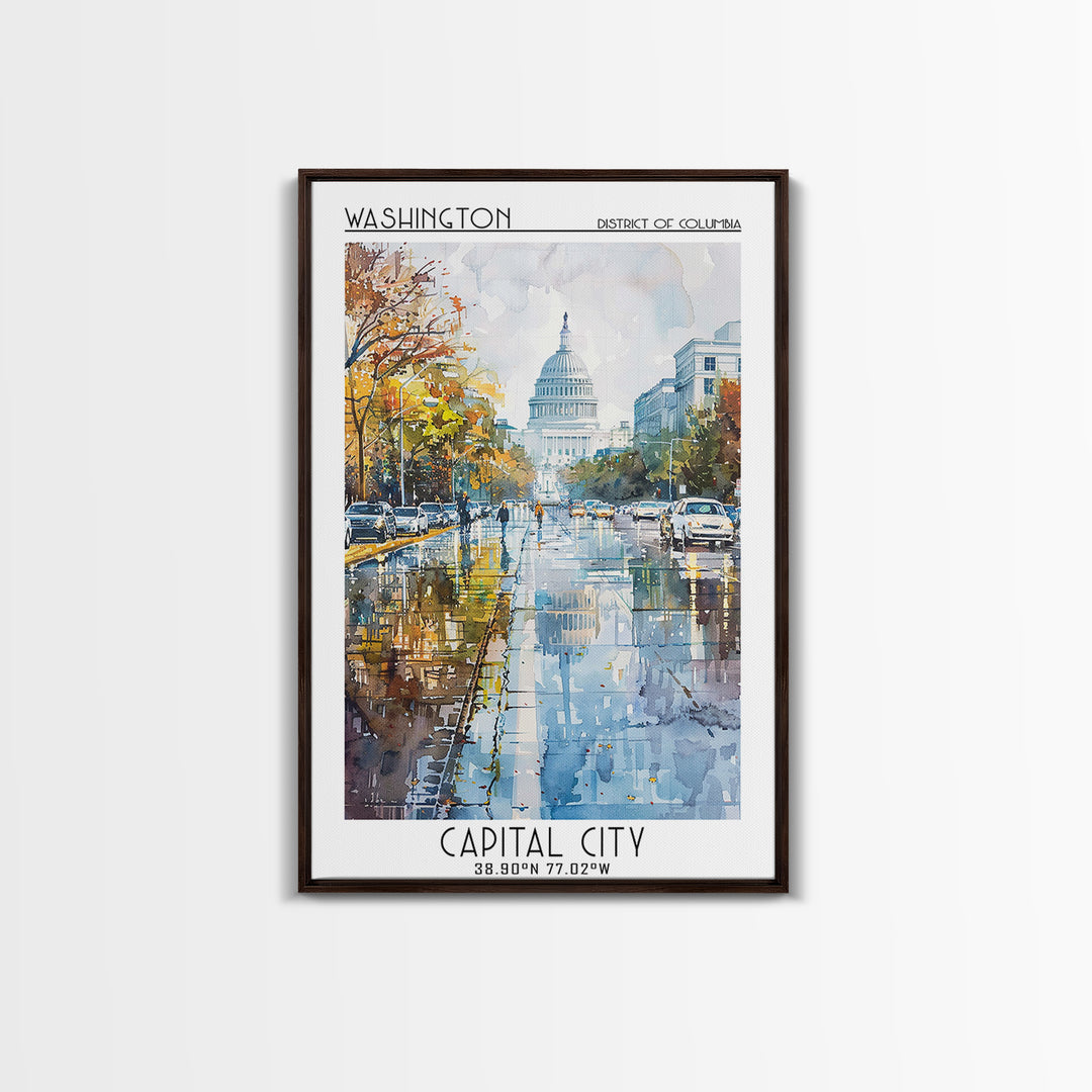 Washington Travel Poster, Framed Canvas Print, City Travel Poster, Travel Wall Art, Home Decor, Fine Art Print, Mid Century Wall Art