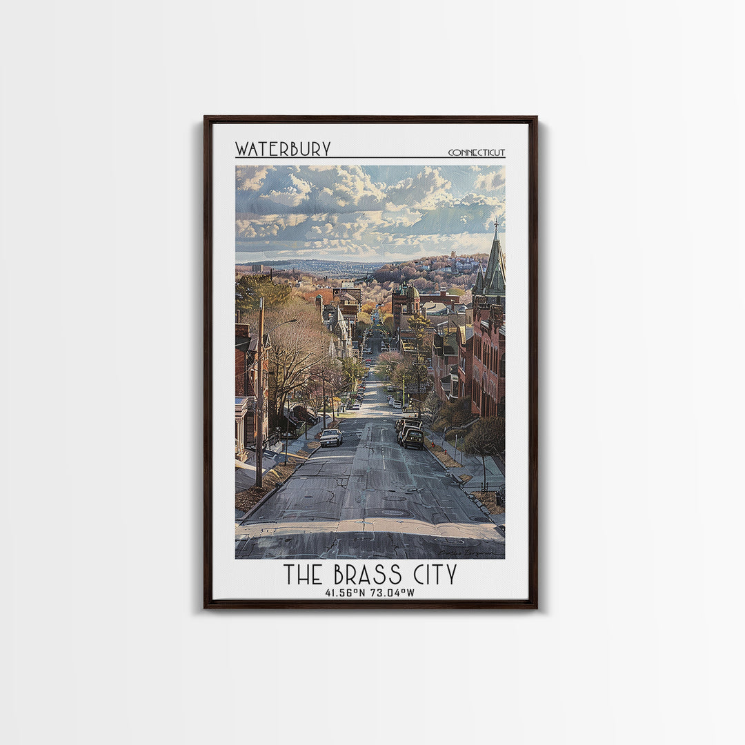 Waterbury Travel Poster, Framed Canvas Print, City Art Print, Travel Wall Art, Gallery Wall Set, Landscape Art, Living Room Wall Art