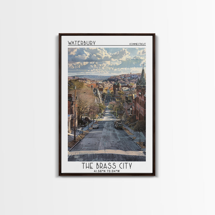 Waterbury Travel Poster, Framed Canvas Print, City Art Print, Travel Wall Art, Gallery Wall Set, Landscape Art, Living Room Wall Art