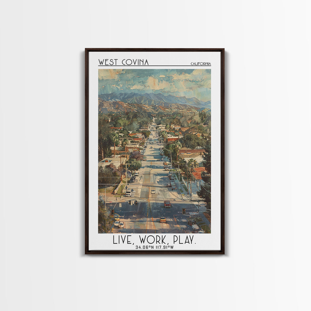 West Covina Travel Poster, Canvas Print, City Travel Poster, Travel Wall Decor, Retro Travel Print, Fine Art Print, Travel Art Print