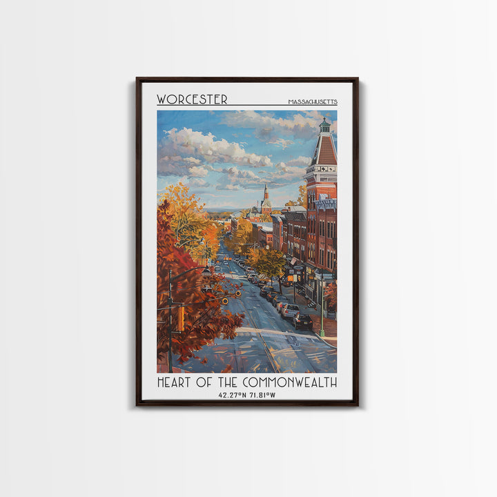 Worcester Travel Poster, Canvas Print, City Art Print, Travel Wall Art, Mid Century Wall Art, Gallery Wall Set, Living Room Wall Art