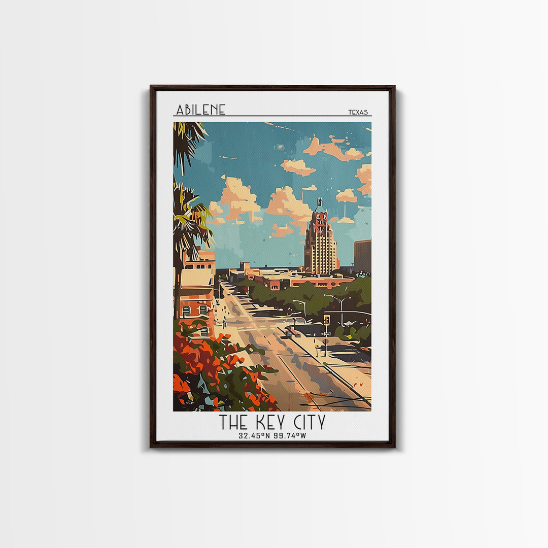 Abilene Travel Poster, Framed Canvas Print, Travel Wall Decor, Minimalist Poster, Travel Prints, Mid Century Wall Art, City Wall Art