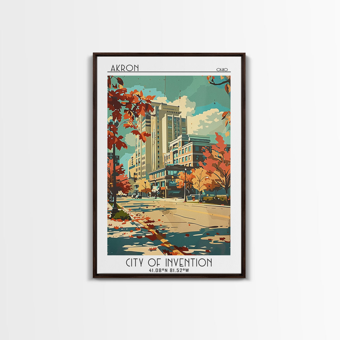 Akron Travel Poster, Framed Canvas Print, Travel Wall Decor, Minimalist Poster, Living Room Wall Art, Travel Posters, Fine Art Print
