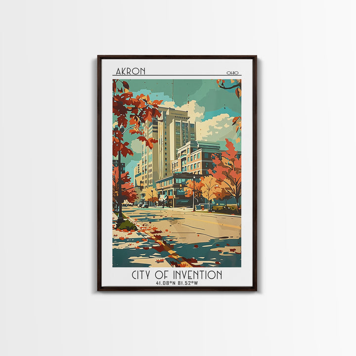 Akron Travel Poster, Framed Canvas Print, Travel Wall Decor, Minimalist Poster, Living Room Wall Art, Travel Posters, Fine Art Print