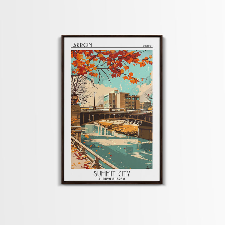 Akron Ohio Travel Poster, Framed Canvas Print, Retro Wall Art, Travel Print, Vintage Travel Print, Vintage City Poster, Poster Print