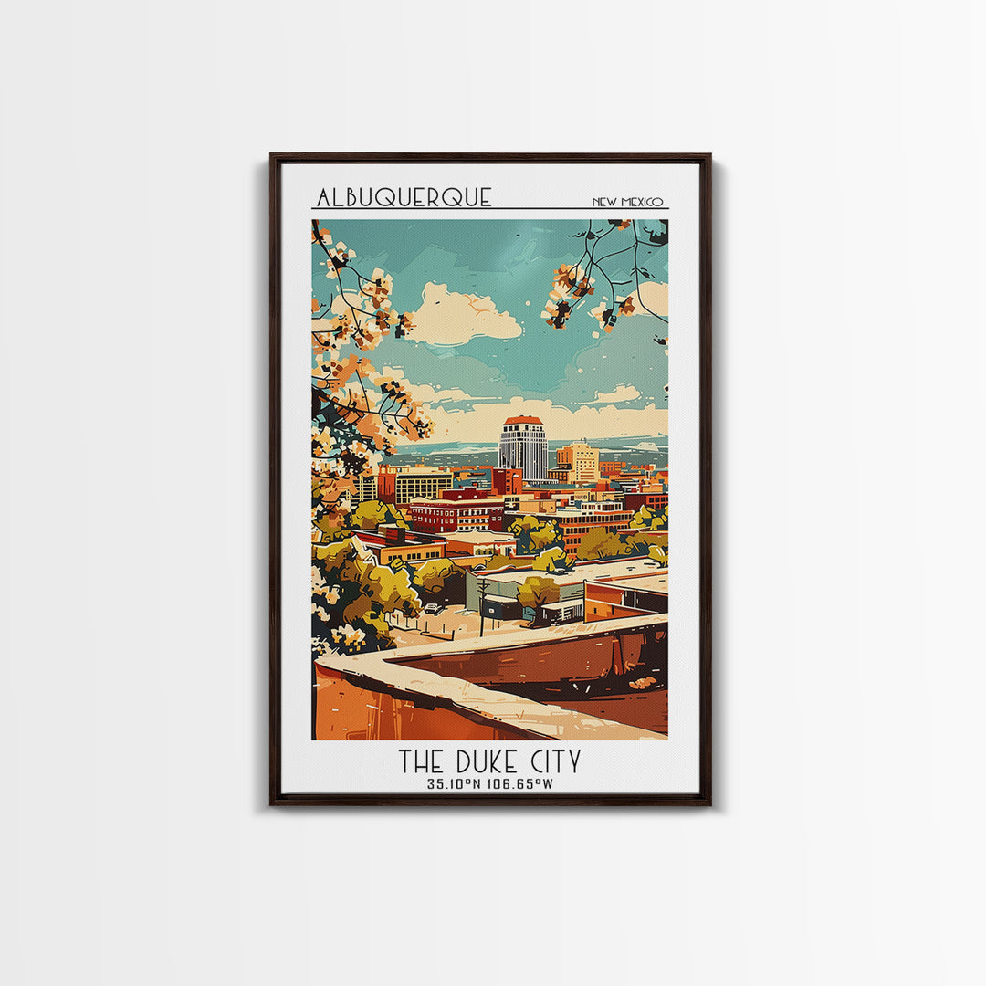 Albuquerque Travel Poster, Canvas Print, Retro Wall Art, Travel Print, Wall Art, Retro Travel Print, City Illustration, Travel Decor