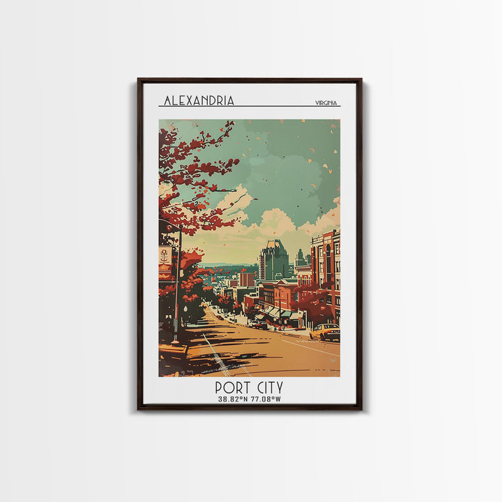 Alexandria Virginia Travel Poster, Framed Canvas Print, City Travel Poster, Travel Wall Decor, Mid Century Wall Art, Travel Wall Art