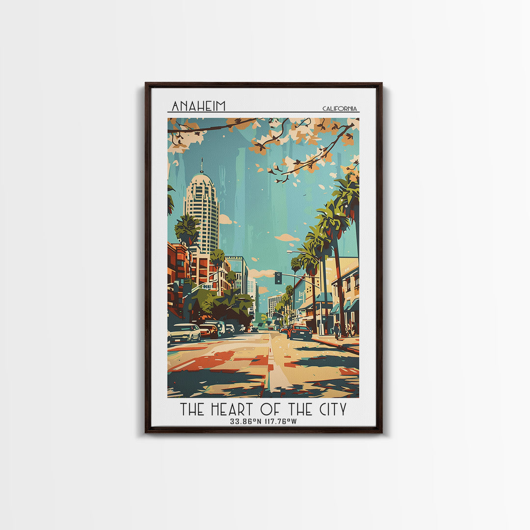 Anaheim Travel Poster, Framed Canvas Print, City Travel Poster, Travel Wall Decor, Travel Prints, Modern Wall Decor, Wanderlust Gift